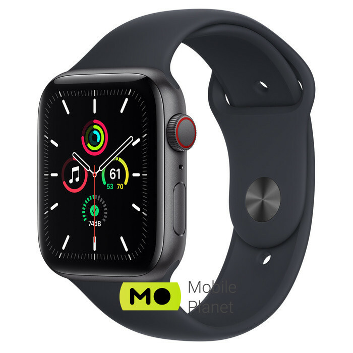 Apple Watch SE GPS + Cellular 44mm Space Gray Aluminum Case with Midnight Sport Band (MKRR3)