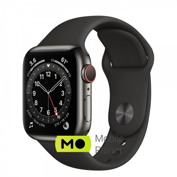 Apple Watch Series 6 (GPS Cellular) 40mm Graphite Stainless Steel Case with Black Sport Band (M02Y3/M06X3)