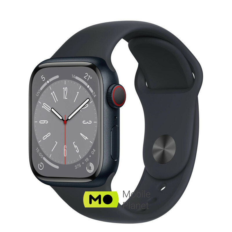 Apple Watch Series 8 GPS + Cellular 41mm Midnight Aluminum Case with Midnight Sport Band S/M (MNUV3)