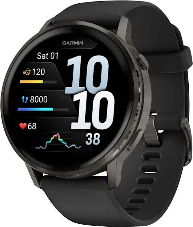 Смарт-часы Garmin Venu 4 45 mm Slate with Black Silicone Band (010-03014-00/40)