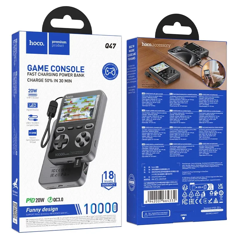 HOCO Q47 (10000mAh) Shine PD20W power bank with game console (Metal gray) - Зображення 6