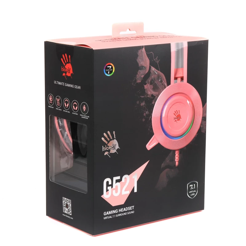 Наушники проводные Гарнитура A4Tech Bloody G521 USB pink (накладные с подсветкой) - Зображення 5