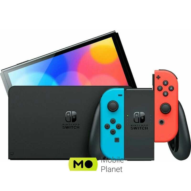 Nintendo Switch OLED with Neon Blue and Neon Red Joy-Con