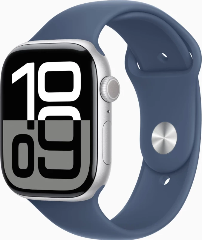 Apple Watch Series 10 GPS 46mm Silver Alu. Case w. Denim Sport Band - S/M (MWWL3)