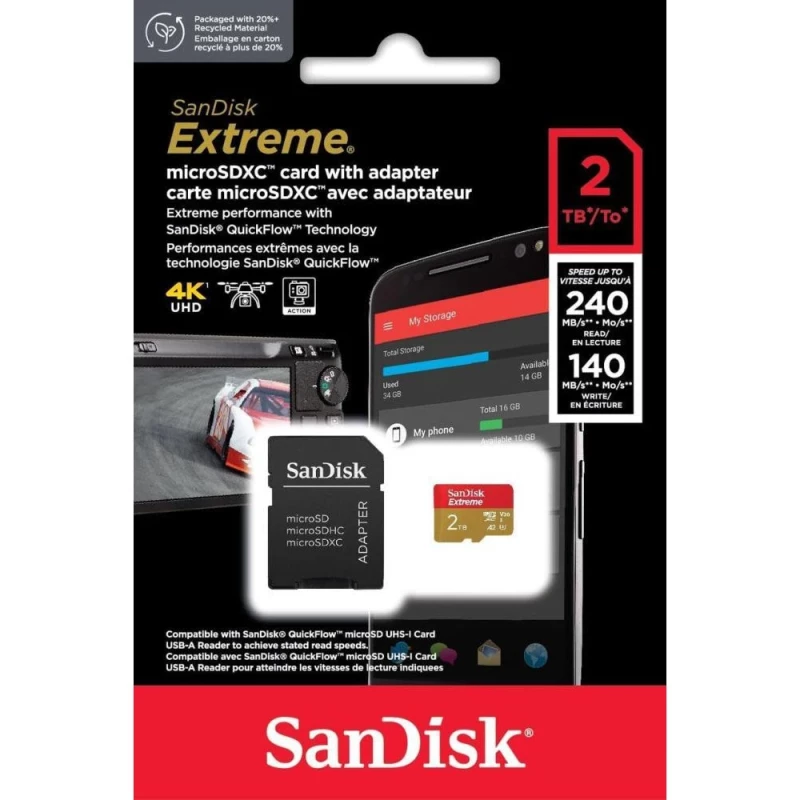 SanDisk 2 TB microSDXC U3 V30 A2 Extreme Plus Adapter SD (SDSQXAV-2T00-GN6MA, SDSQXAV-2T00-GN6MN) - Зображення 4