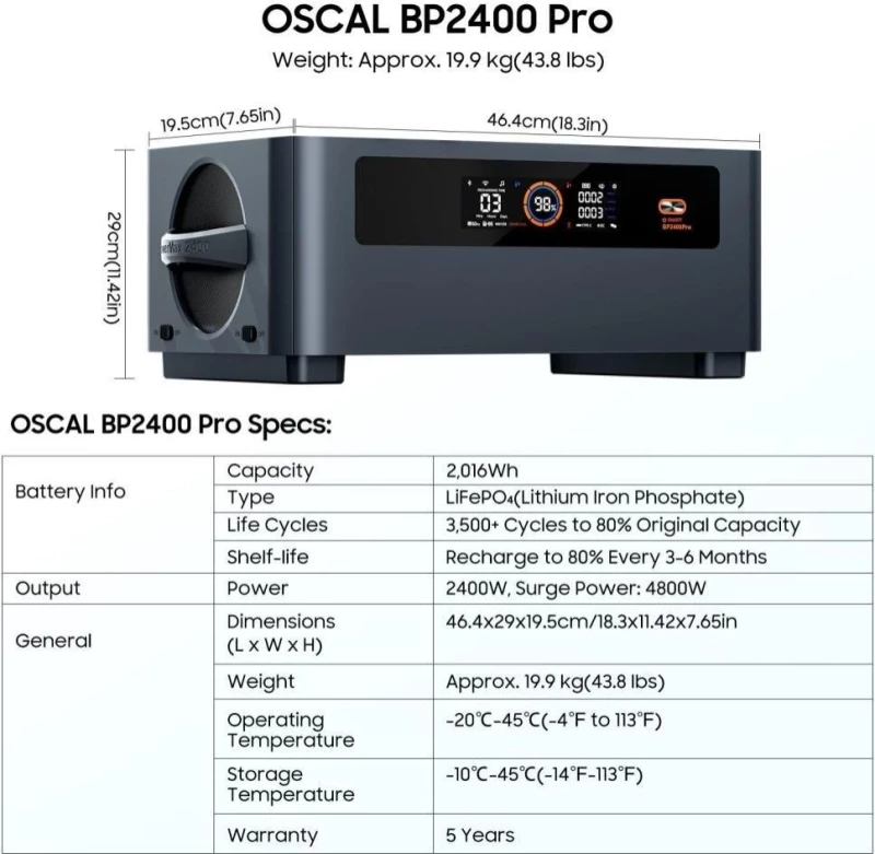 Дополнительная батарея для зарядной станции Oscal BP2400 Expansion Battery - Зображення 3